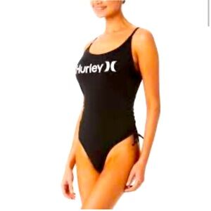 NWOT Hurley 🏄🏻♀️ Women's Swimsuit 🖤 LOGO One-Piece Side Cinch BLACK size large